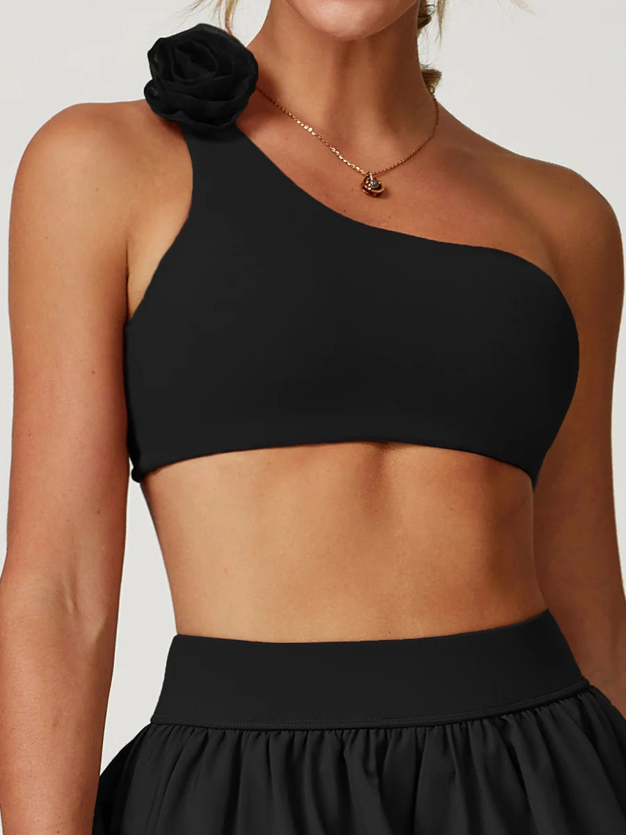 Detachable Rose Asymmetrical Sports Bra-6