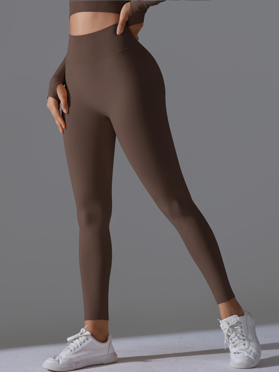 Seamless Solid High-Waist Peach Workout Leggings-6