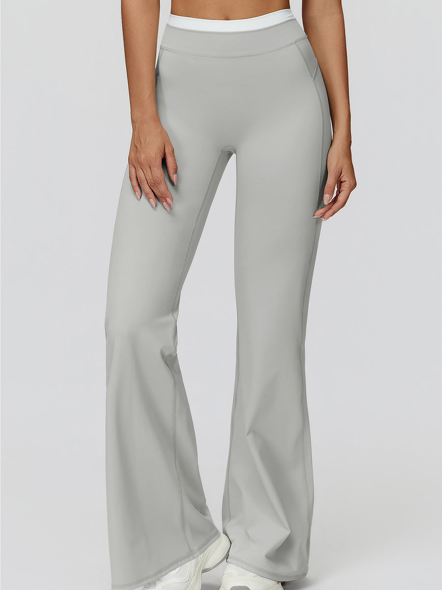 NakedFeel Contrast Ribbed Flare Pants-5