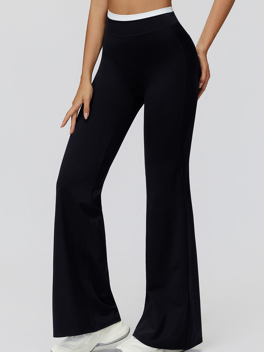 NakedFeel Contrast Ribbed Flare Pants-4