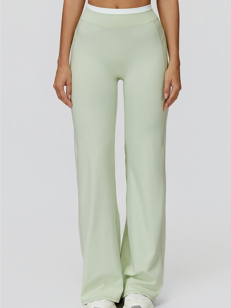 NakedFeel Contrast Ribbed Flare Pants-3