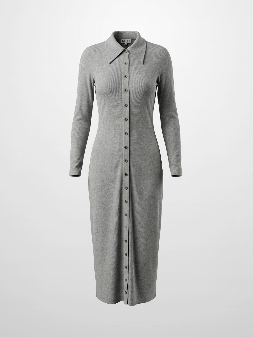 Button Down Ribbed Maxi Dress-Heathered Grey