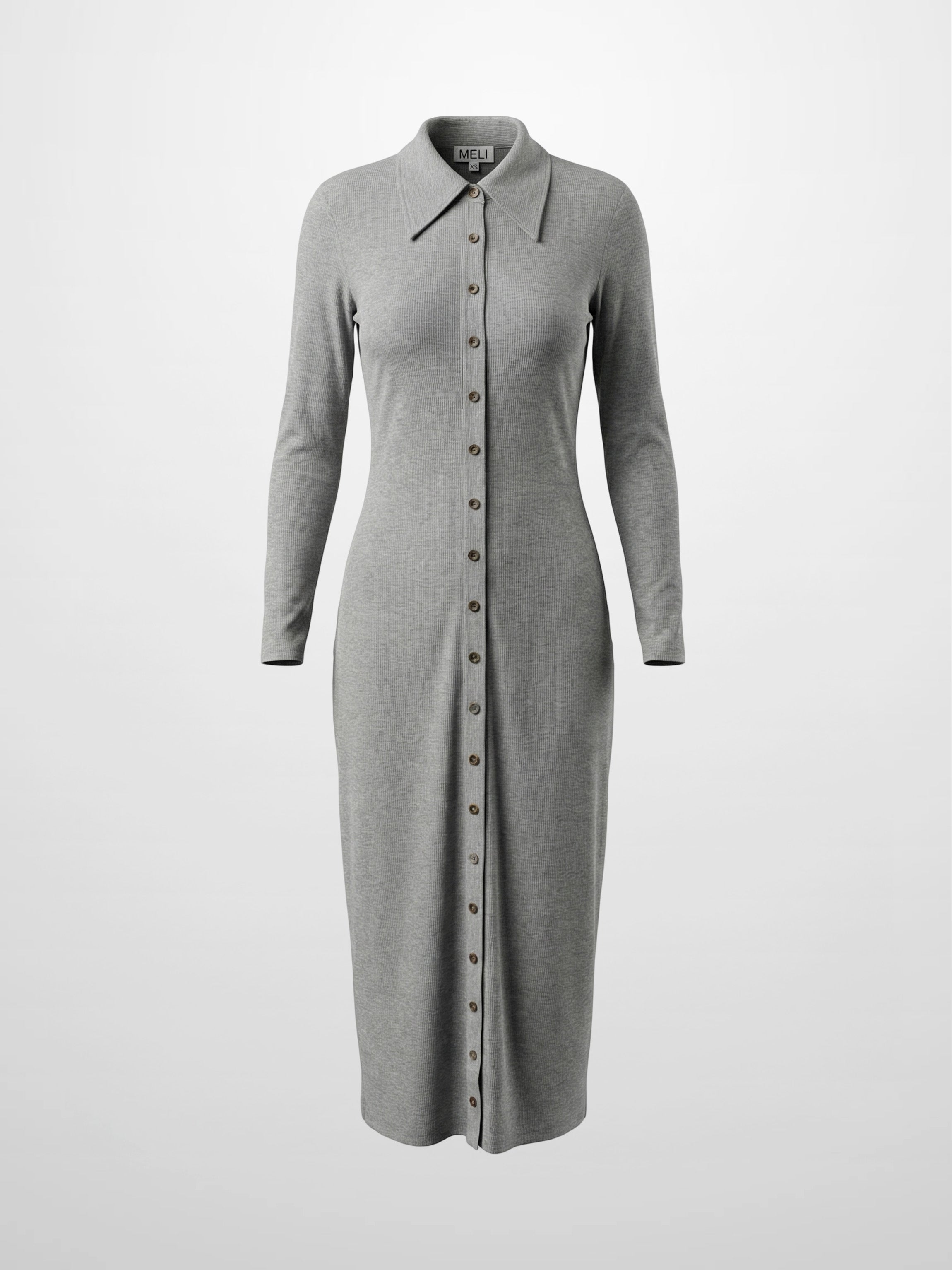 Button Down Ribbed Maxi Dress-Heathered Grey