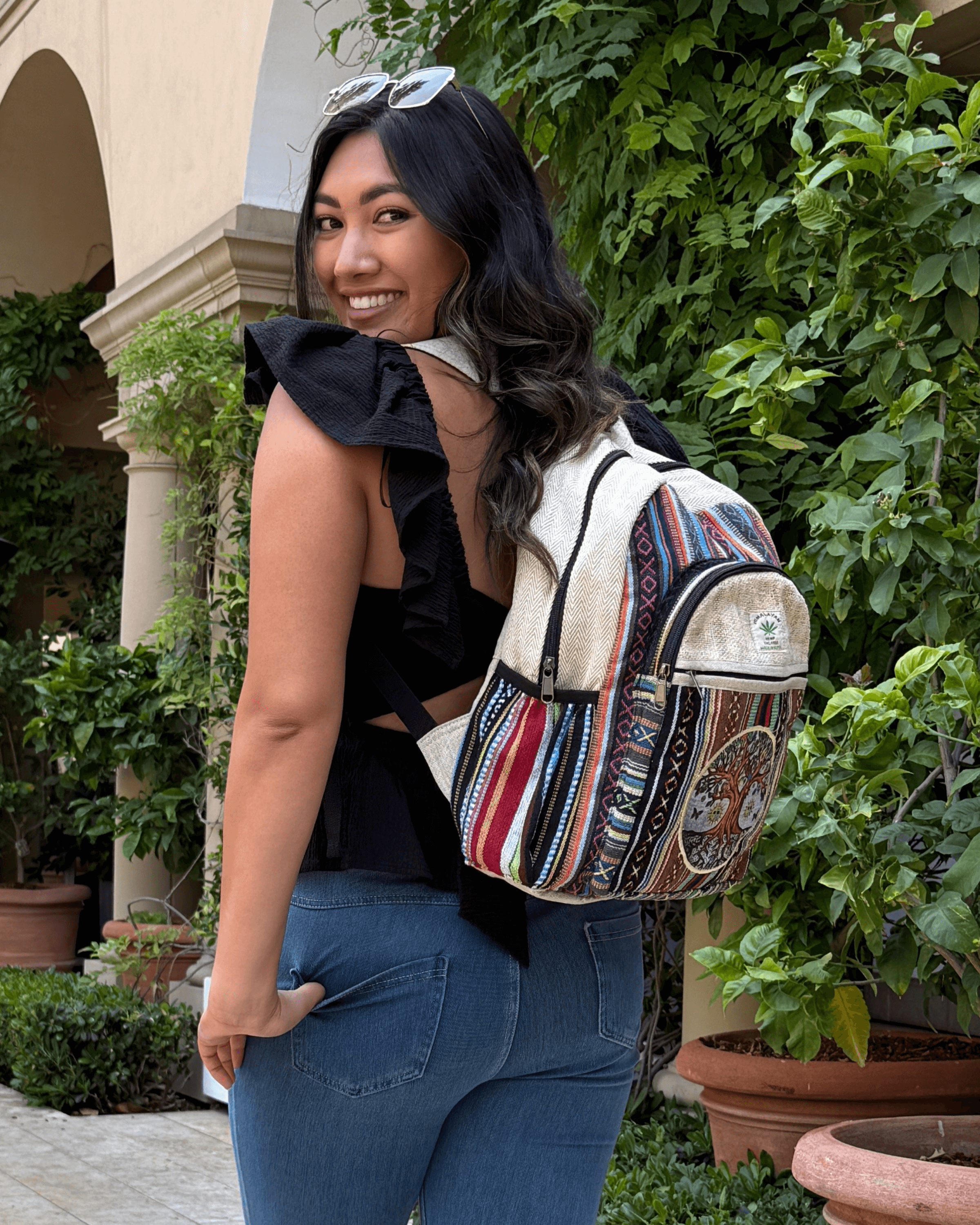 Handmade Cotton And Hemp Tree Of Life Backpack