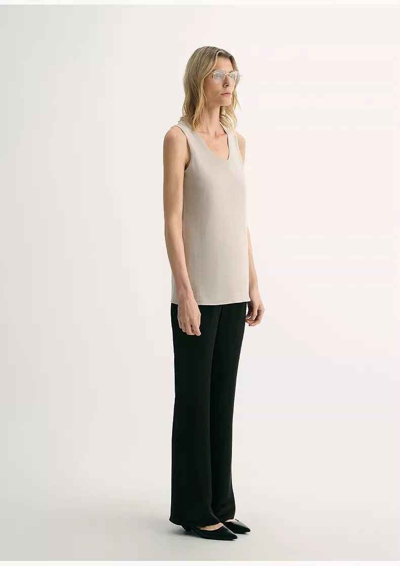 20NM Ultra-fine High-quality Silk, Smooth and Elegant U-neck Straight Knitted Vest op