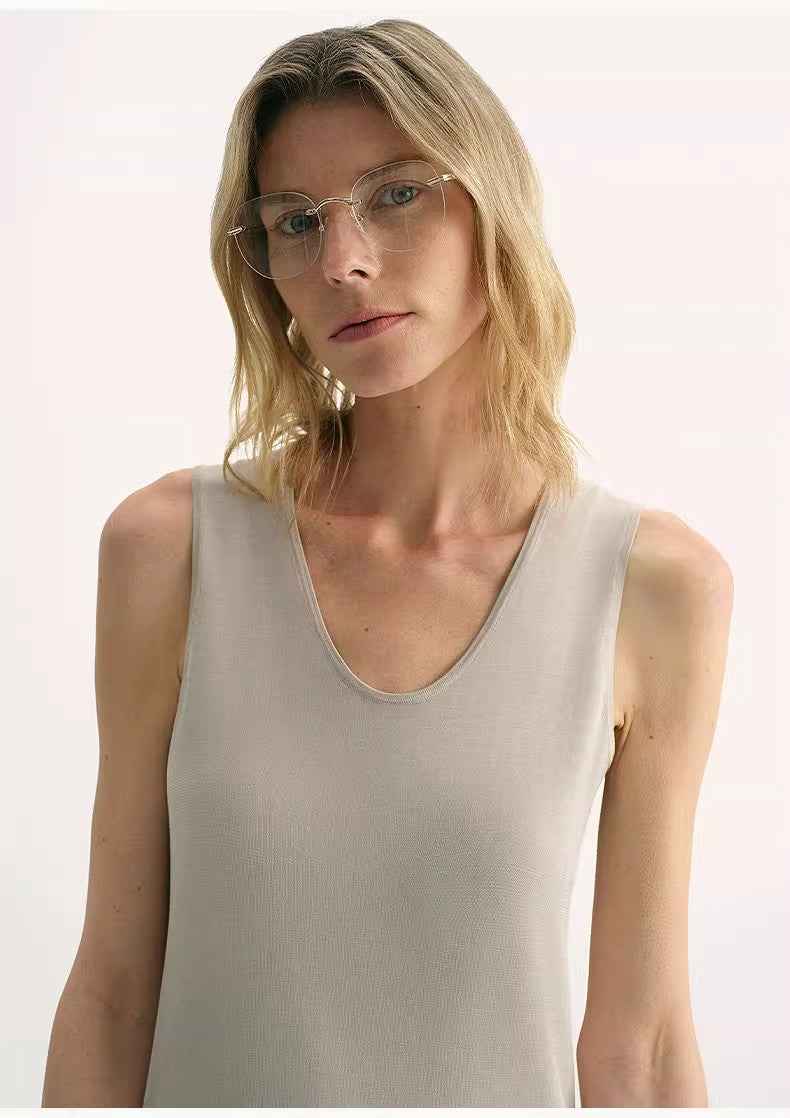 20NM Ultra-fine High-quality Silk, Smooth and Elegant U-neck Straight Knitted Vest op