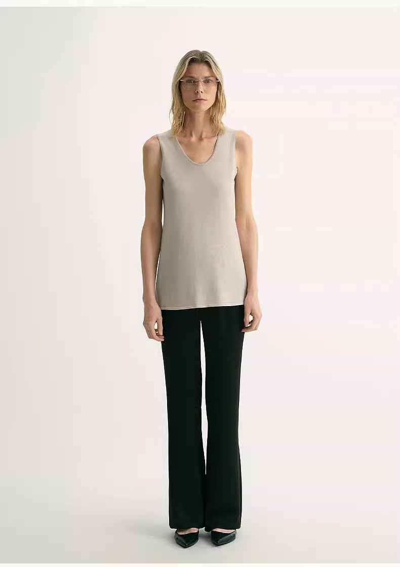 20NM Ultra-fine High-quality Silk, Smooth and Elegant U-neck Straight Knitted Vest op