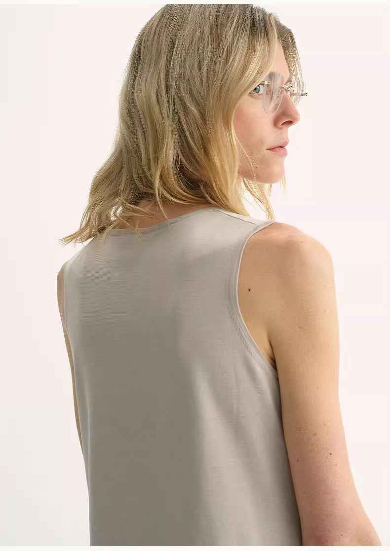 20NM Ultra-fine High-quality Silk, Smooth and Elegant U-neck Straight Knitted Vest op