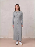 Button Down Ribbed Maxi Dress-Heathered Grey