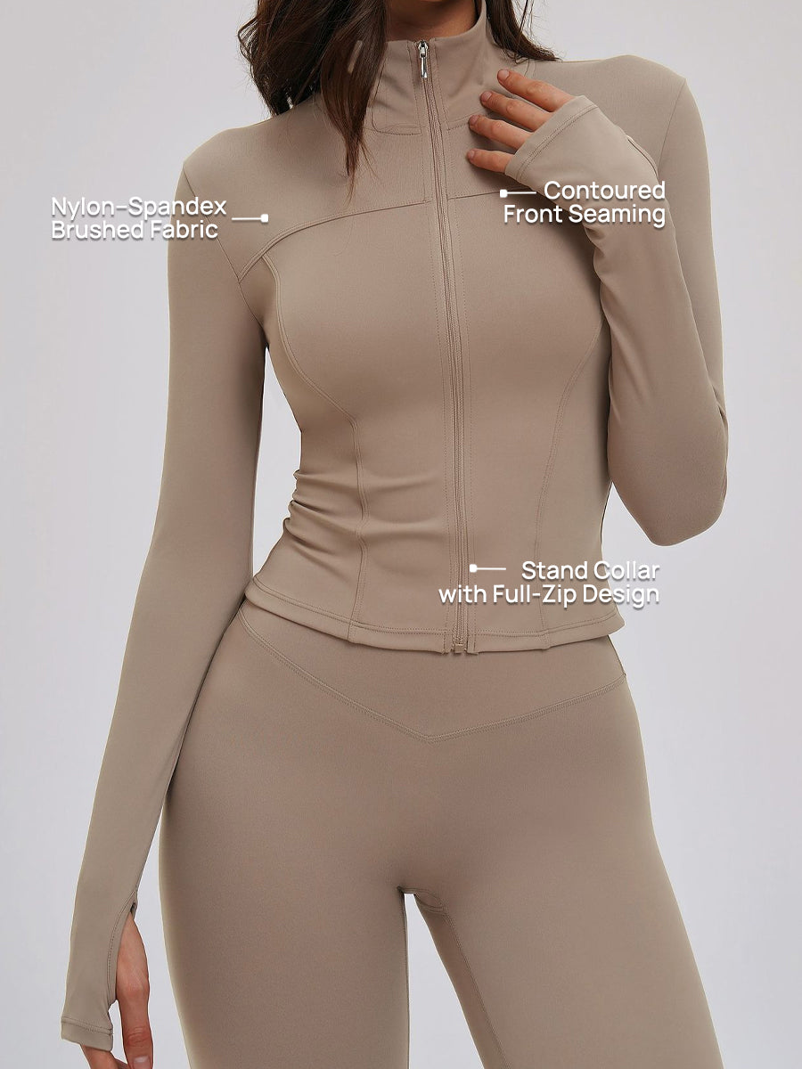 Brushed Stand-Collar Full-Zip Yoga Jacket-1
