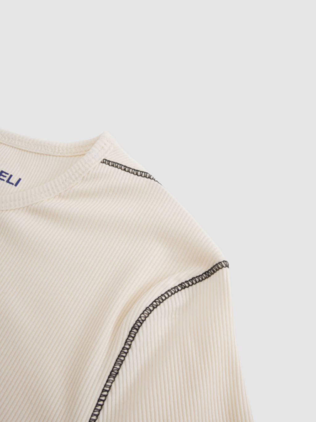 Cross Stitch Ribbed T-Shirt-Cream