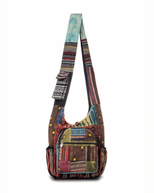 Bee Boho Cotton Patch Hobo Bag — front view showing patchwork detail
