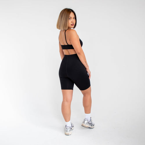 Classic Black Everyday Biker Shorts — front view on model
