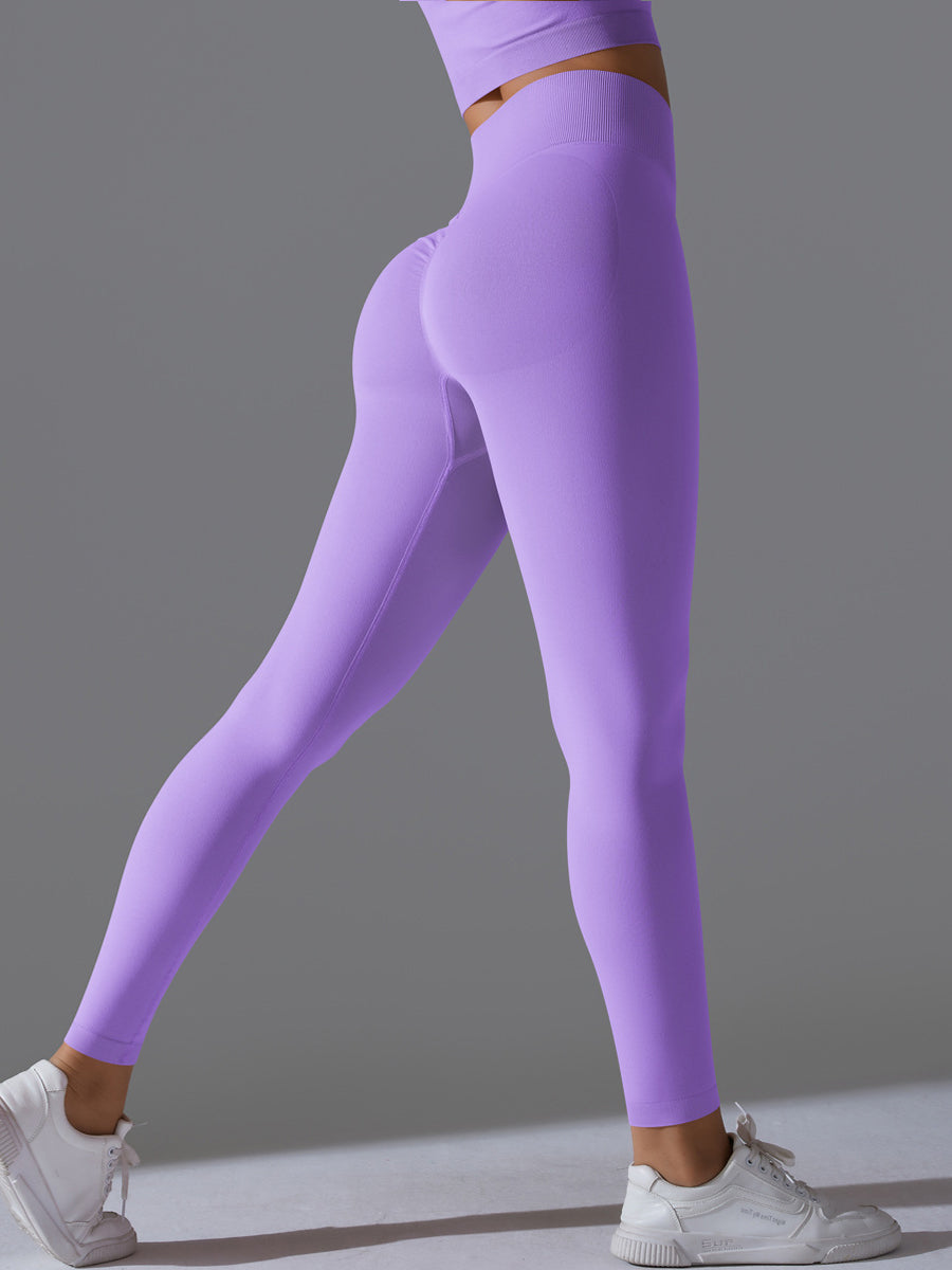 Seamless Solid High-Waist Peach Workout Leggings-2
