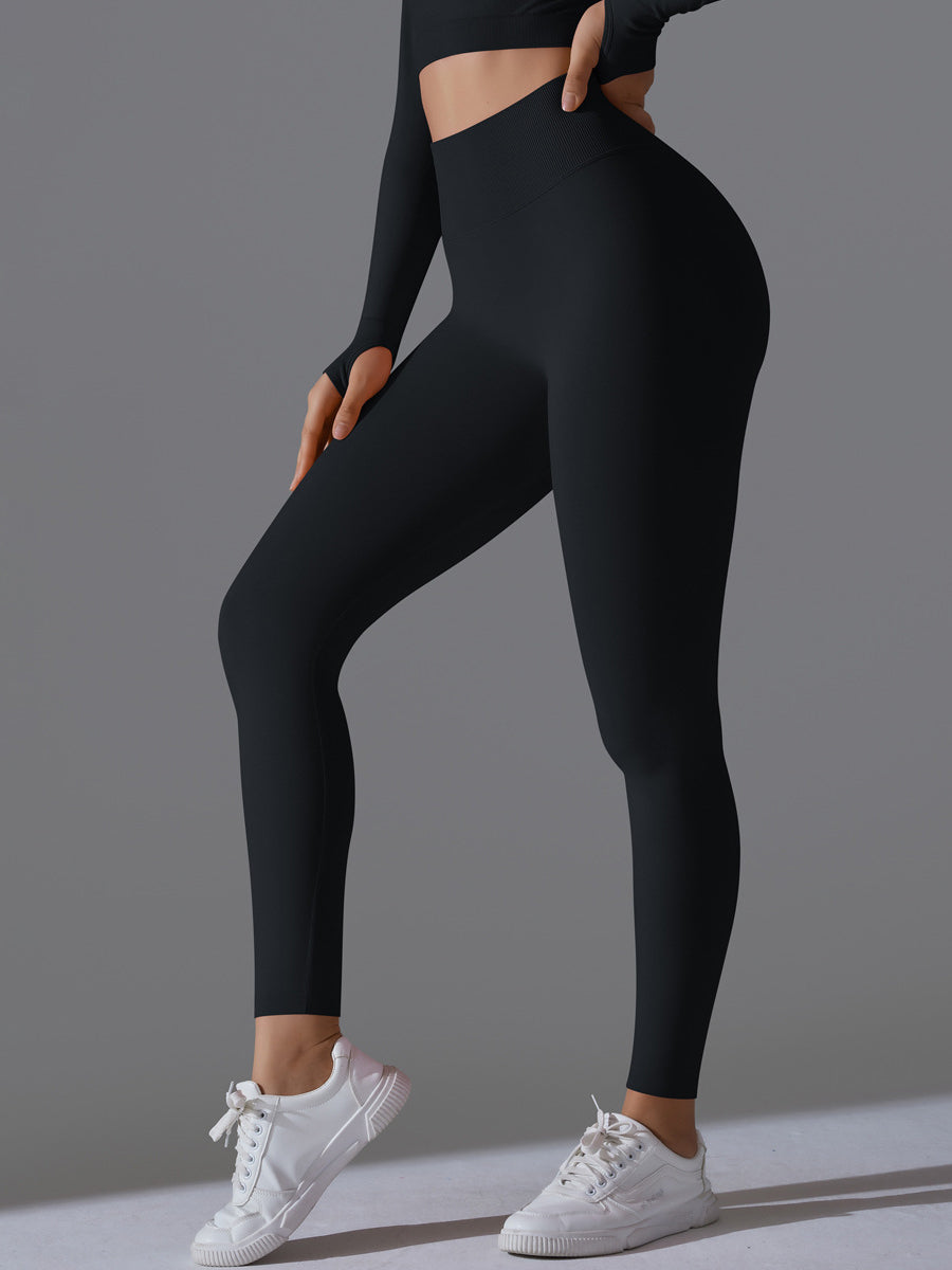 Seamless Solid High-Waist Peach Workout Leggings-3