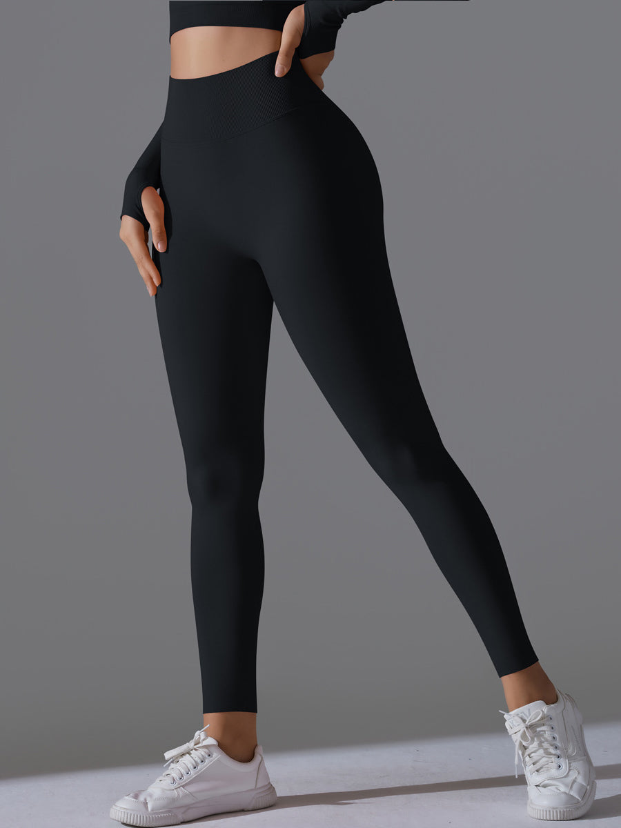 Seamless Solid High-Waist Peach Workout Leggings-4