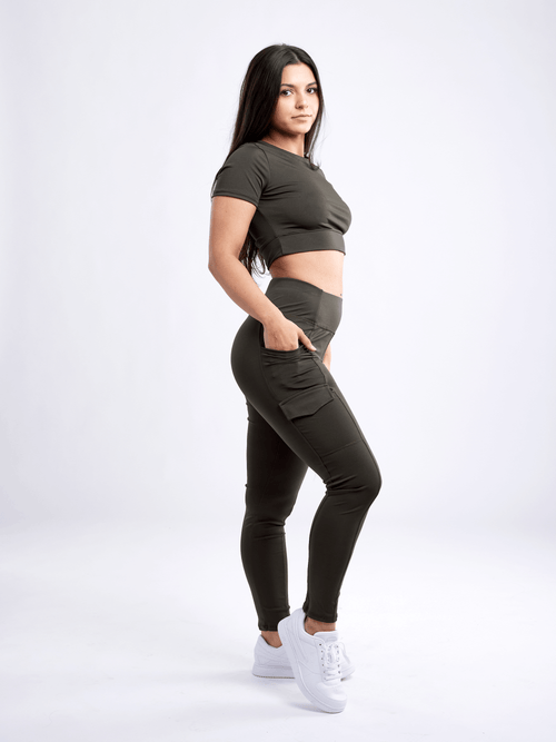 Camo Print Short-Sleeve Crop Top — front product view