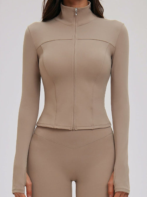 Brushed Stand-Collar Full-Zip Jacket — front view showing collar and zip