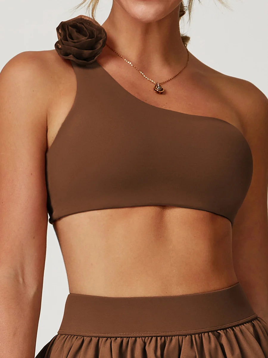 Detachable Rose Asymmetrical Sports Bra-5