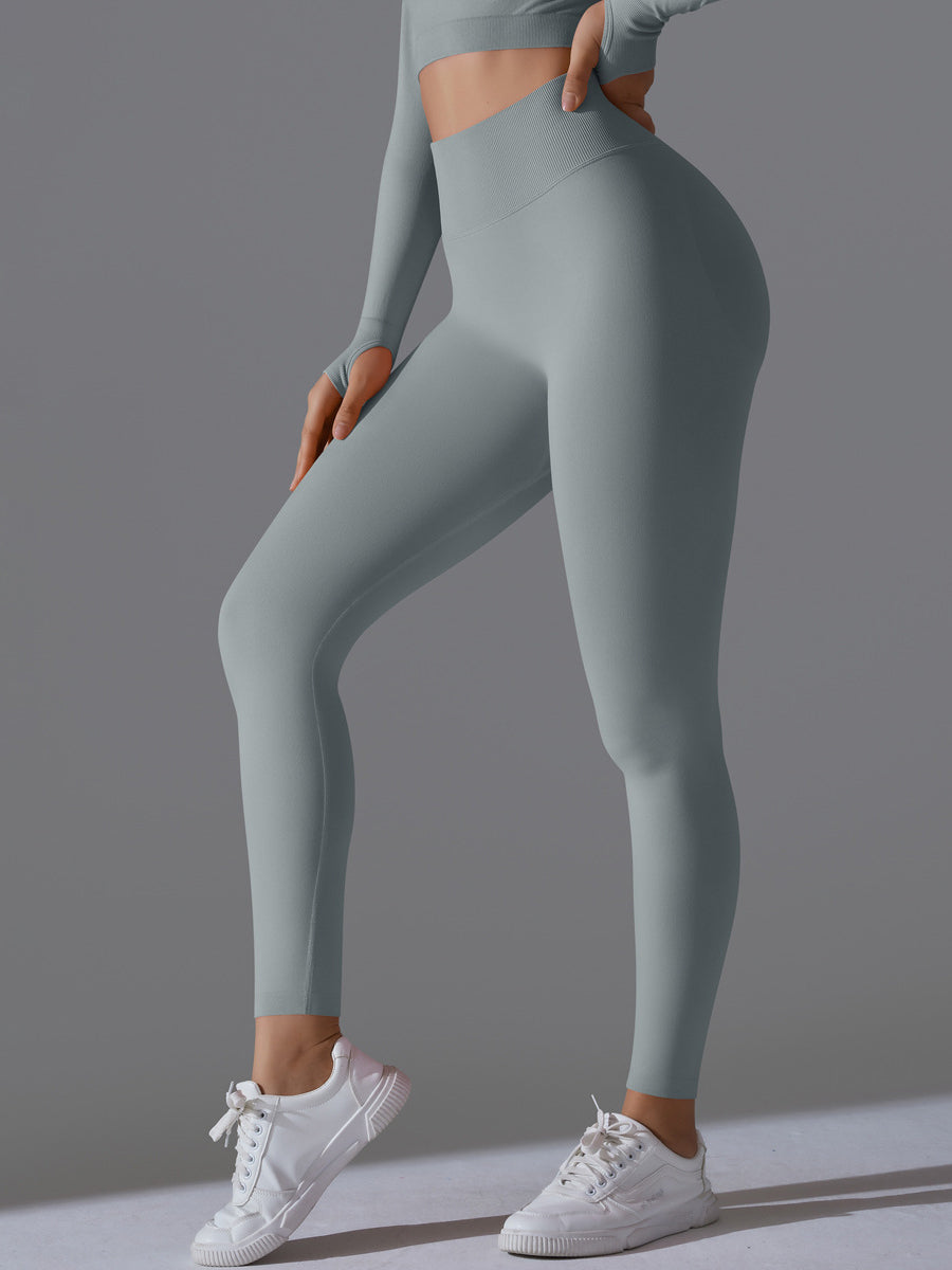 Seamless Solid High-Waist Peach Workout Leggings-5