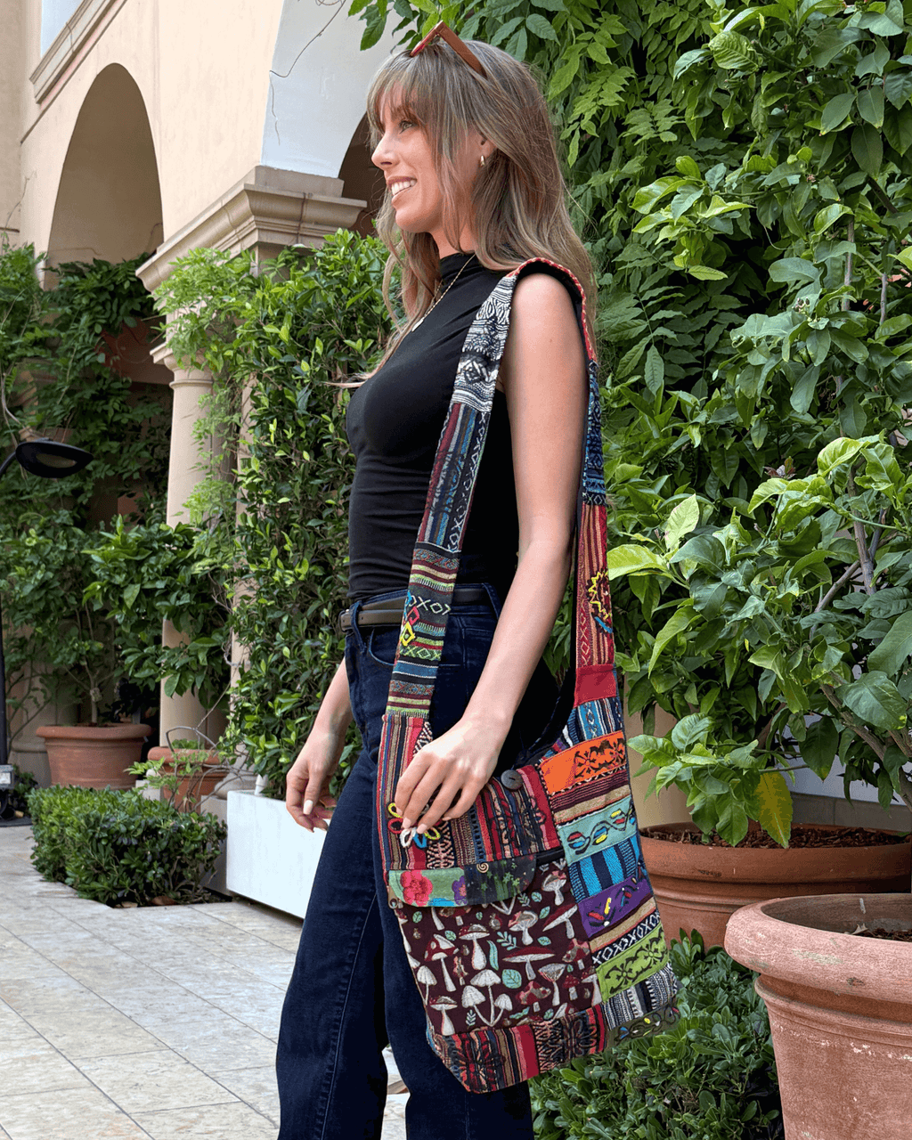 Tribal Stripe Patchwork Hobo Bag