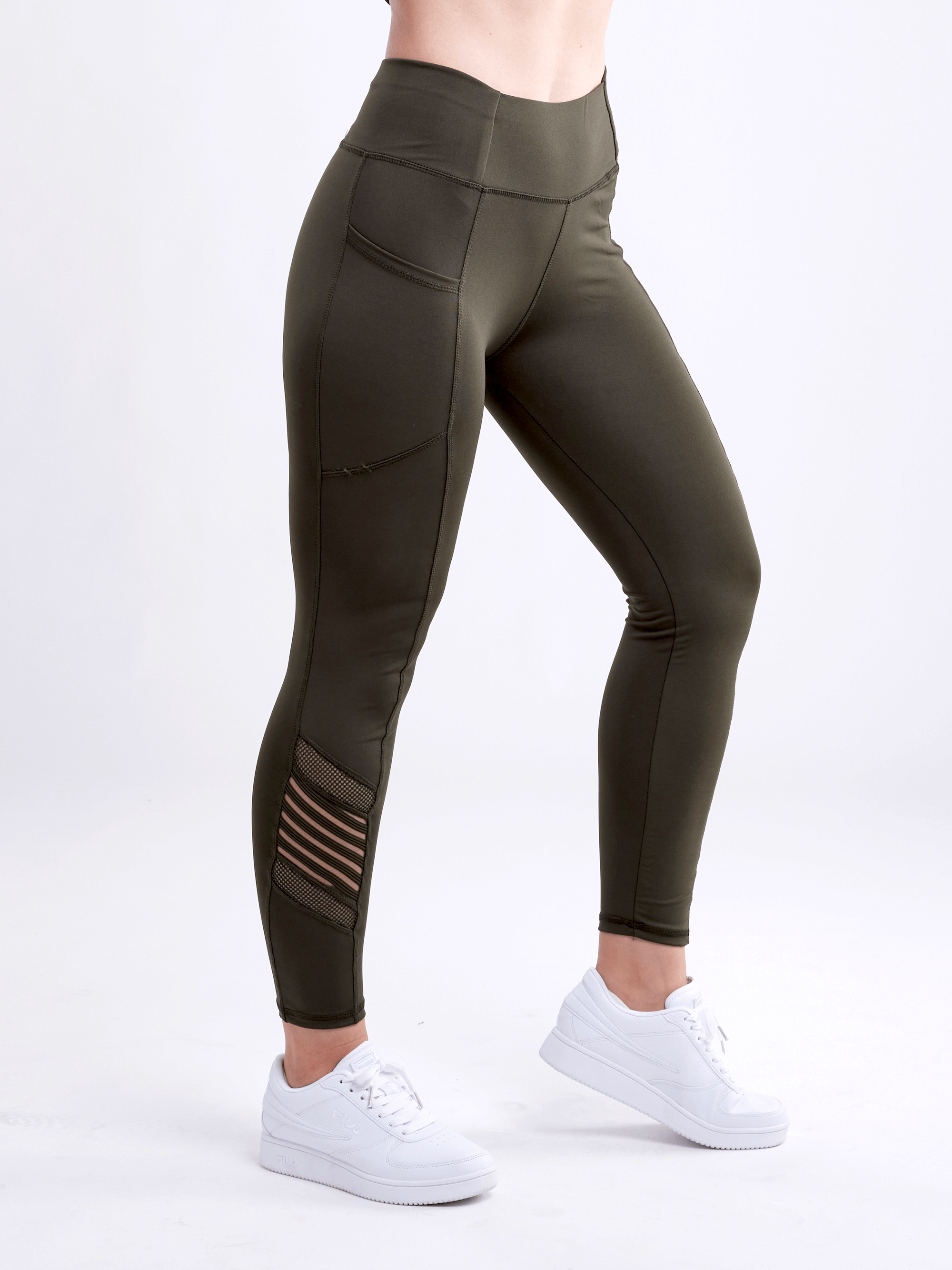High-waisted Pilates Leggings With Side Pockets & Mesh Panels