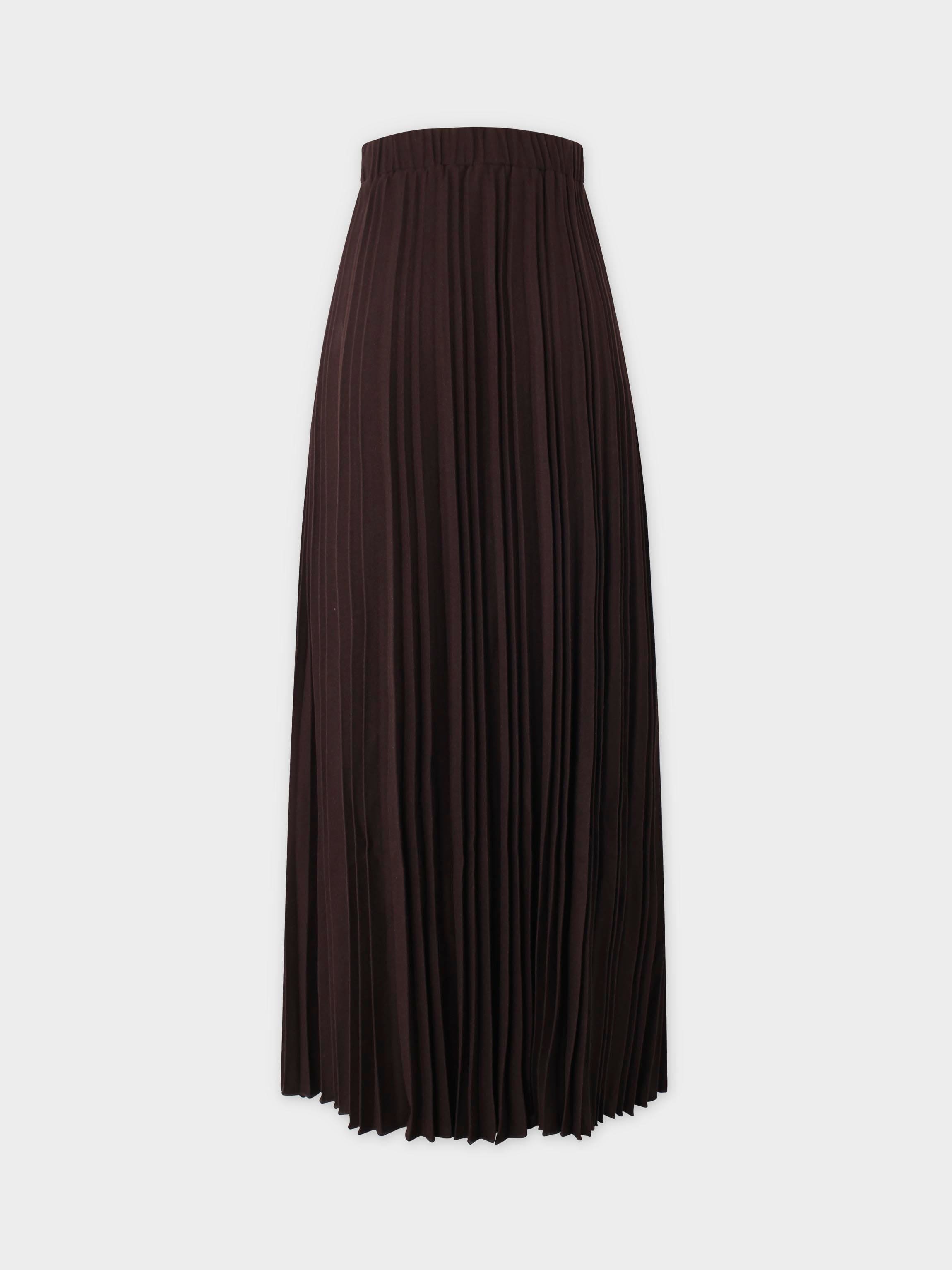 Wool Blend Pleated Skirt-Dark Brown
