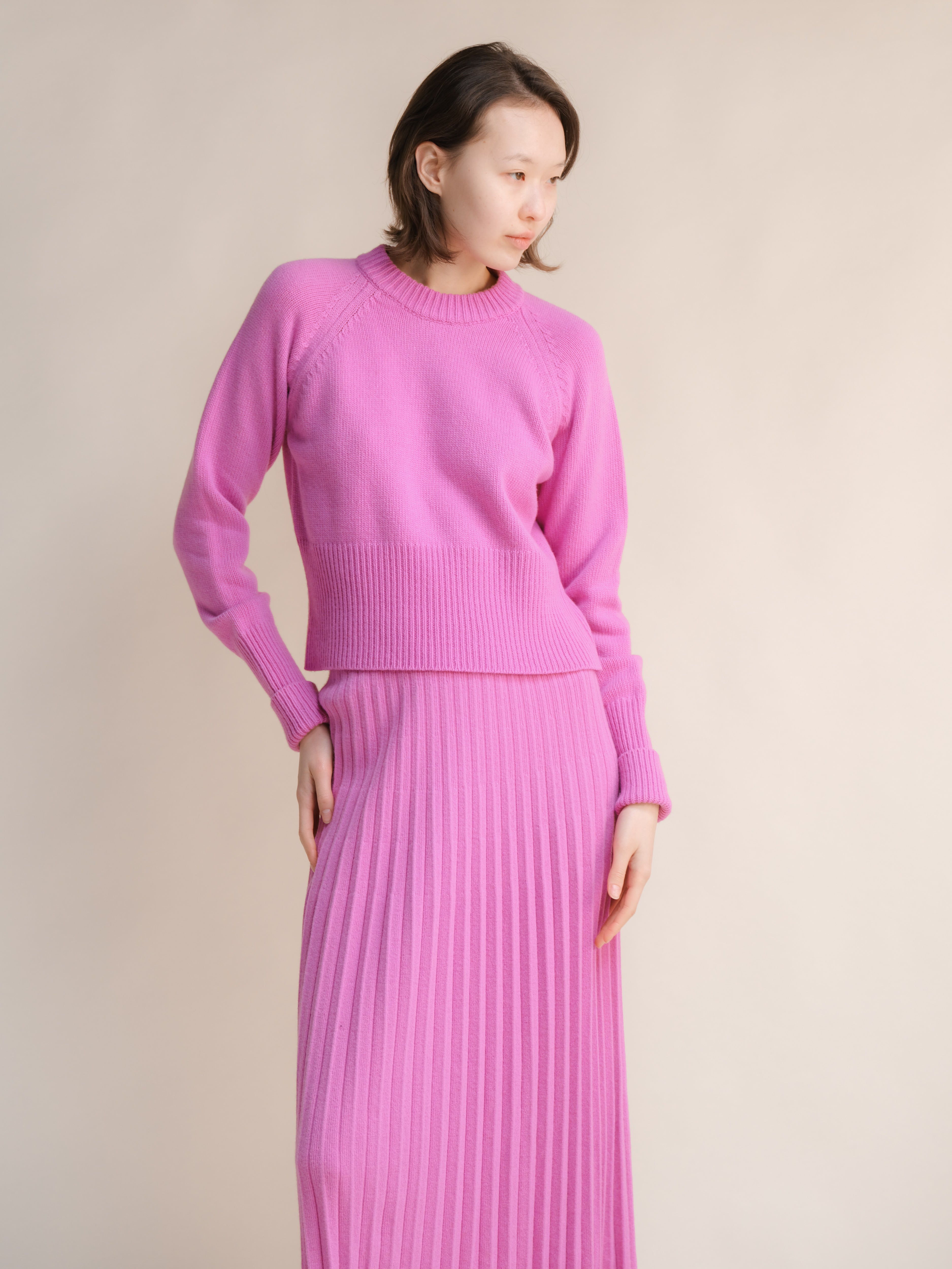 Cashmere-Mix Roll-Up Cuff Crewneck