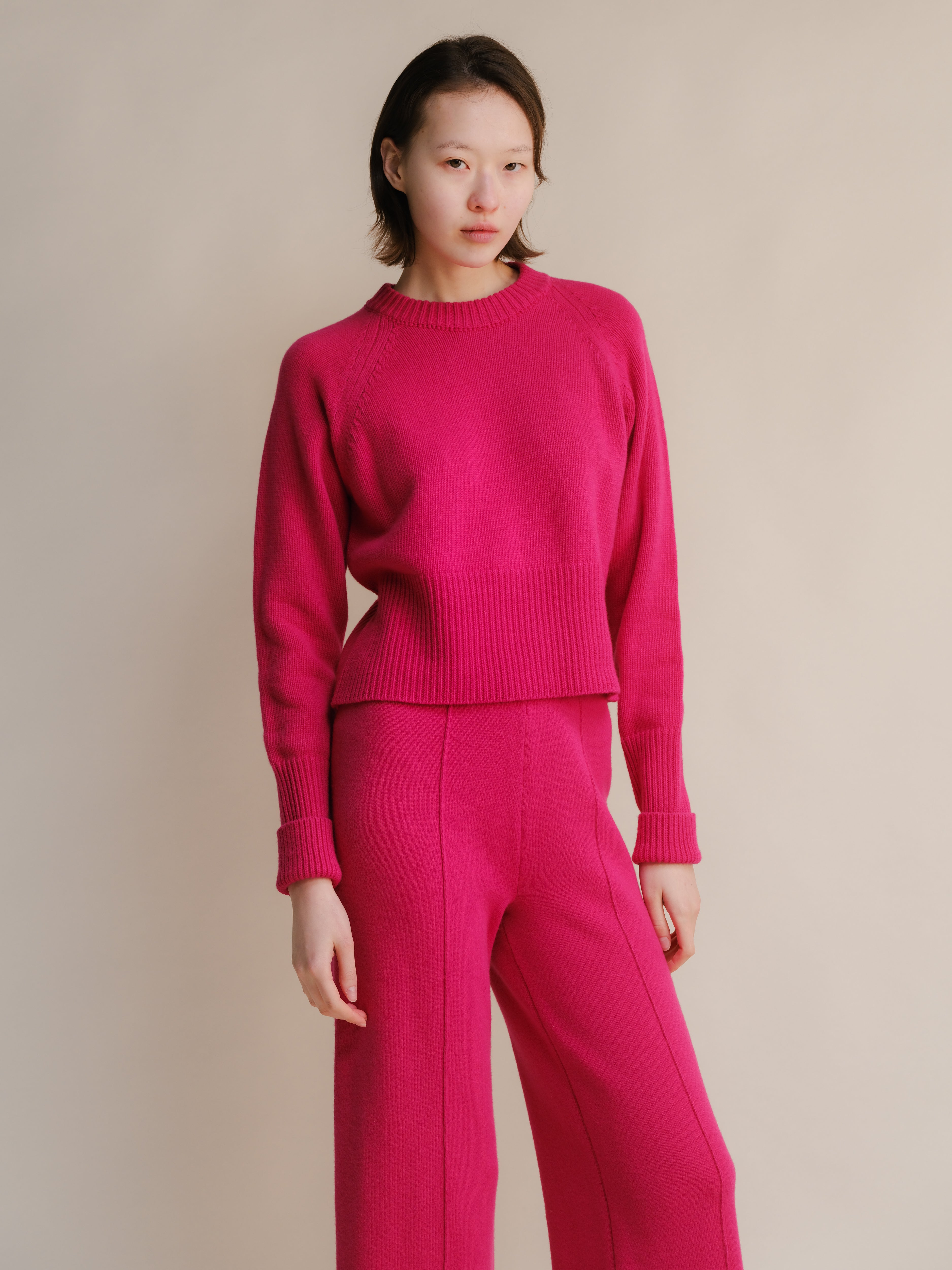 Cashmere-Mix Roll-Up Cuff Crewneck