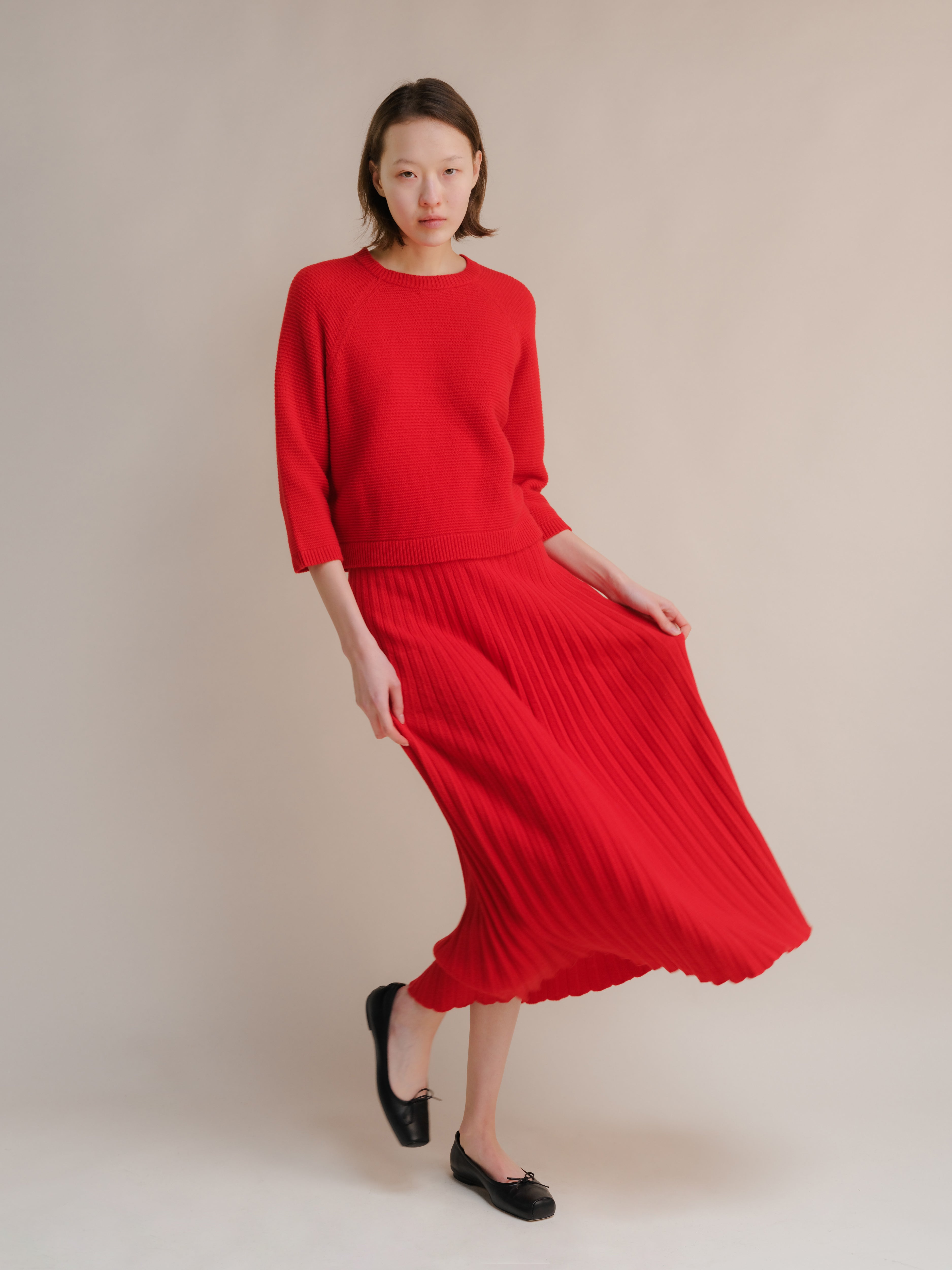 Cashmere-Mix Plissé Knit Skirt