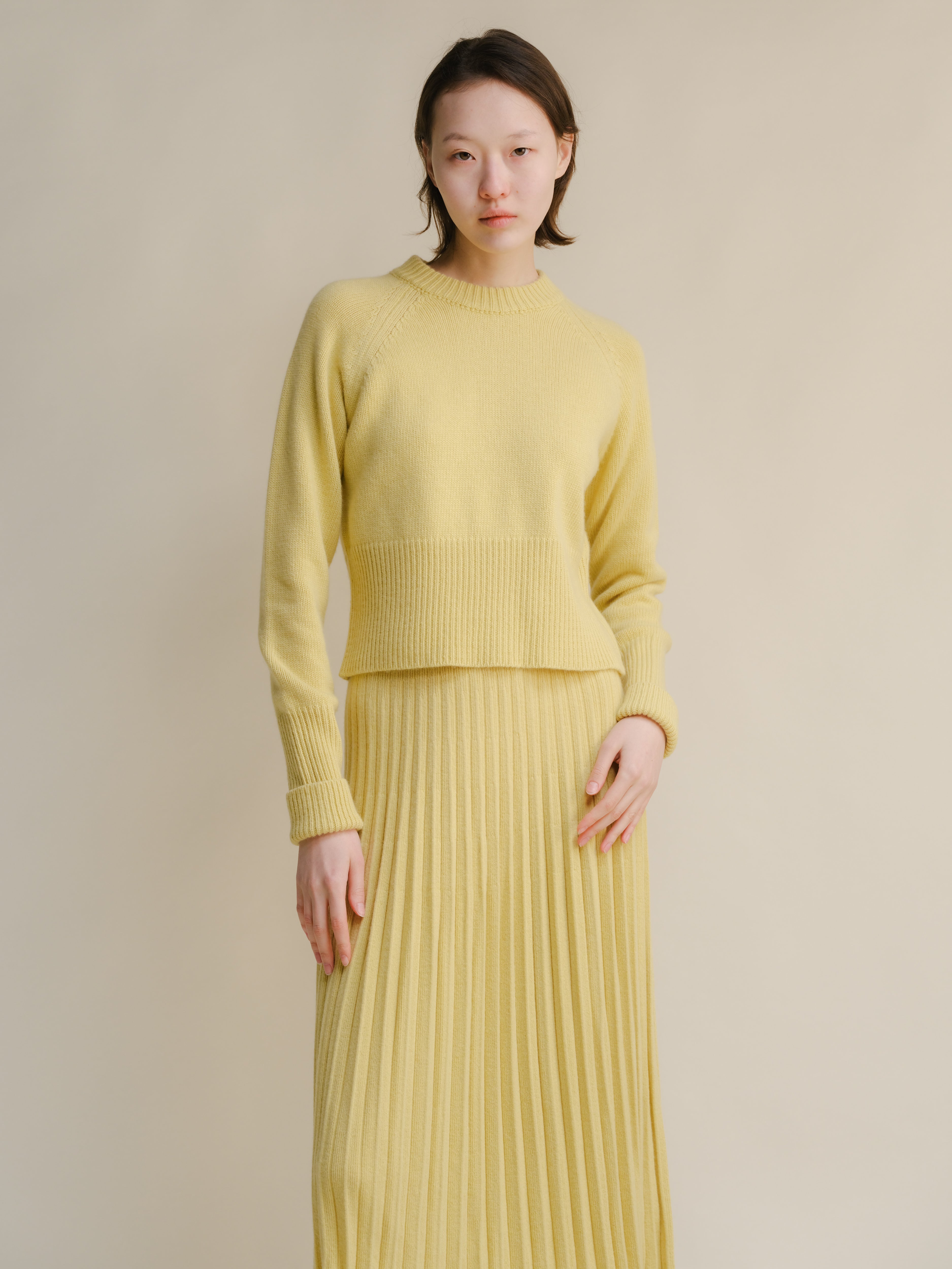 Cashmere-Mix Roll-Up Cuff Crewneck