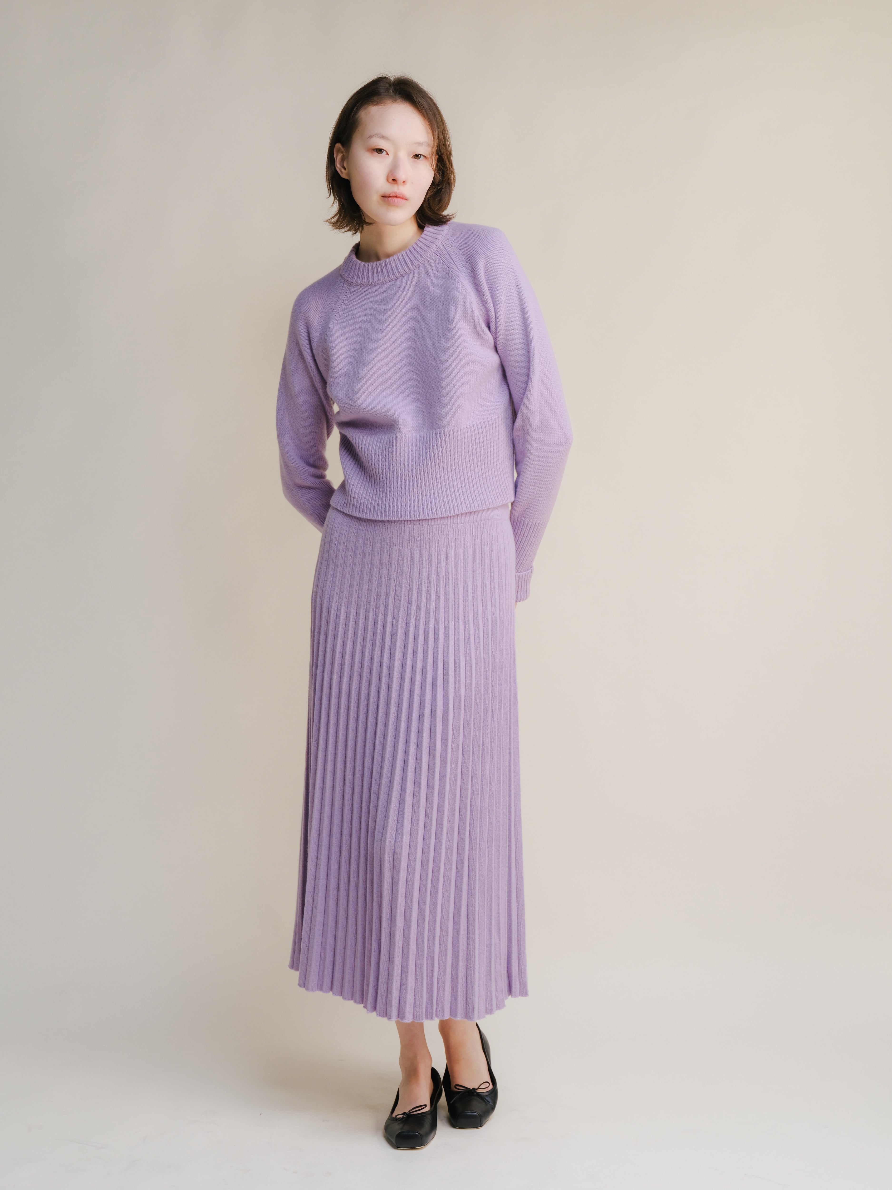 Cashmere-Mix Roll-Up Cuff Crewneck