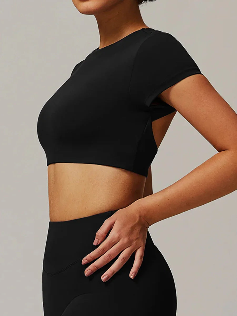 Hollow Back Quick-Dry Crew Neck Yoga Tee-6