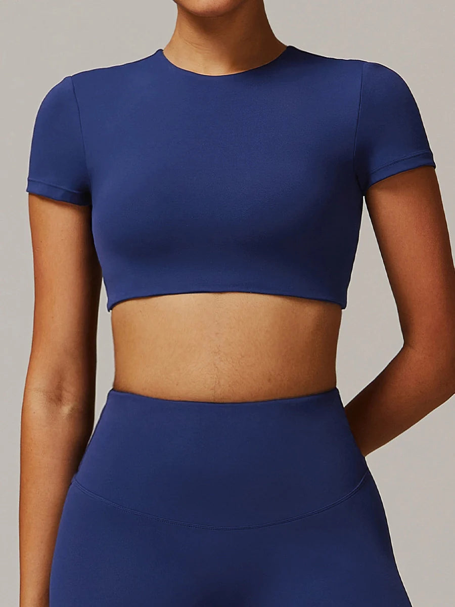 Hollow Back Quick-Dry Crew Neck Yoga Tee-7