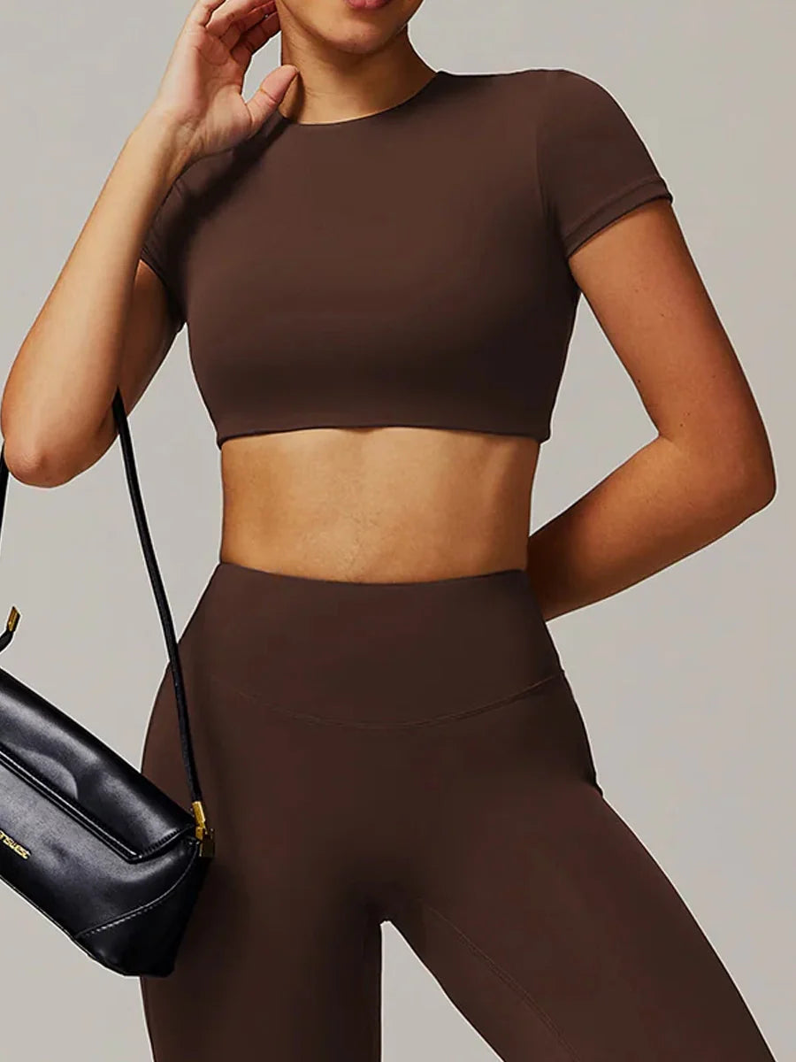 Hollow Back Quick-Dry Crew Neck Yoga Tee-5