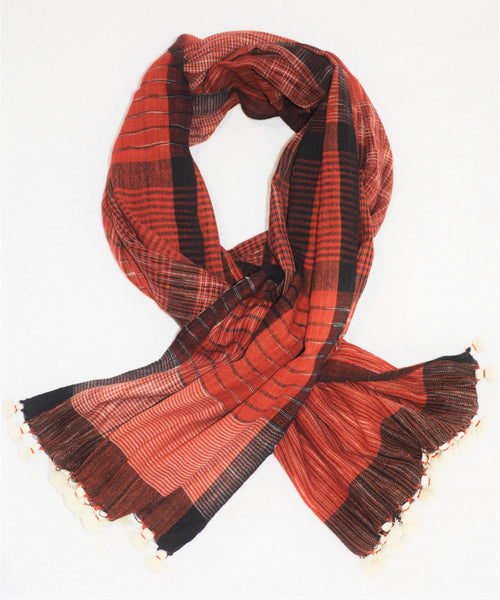 Artisan Hand-Woven Cotton Scarf — full flat lay showing texture and weave
