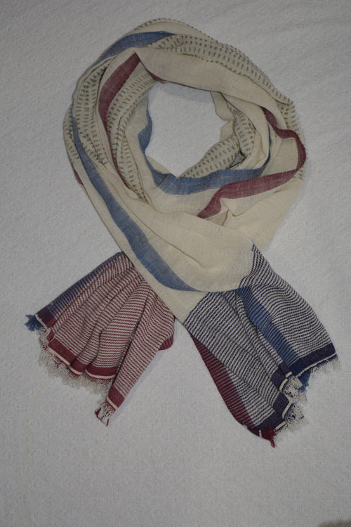 Artisan Hand-Woven Cotton Scarf — worn draped over shoulders