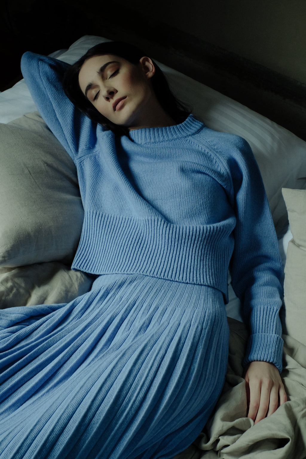 Cashmere-Mix Roll-Up Cuff Crewneck