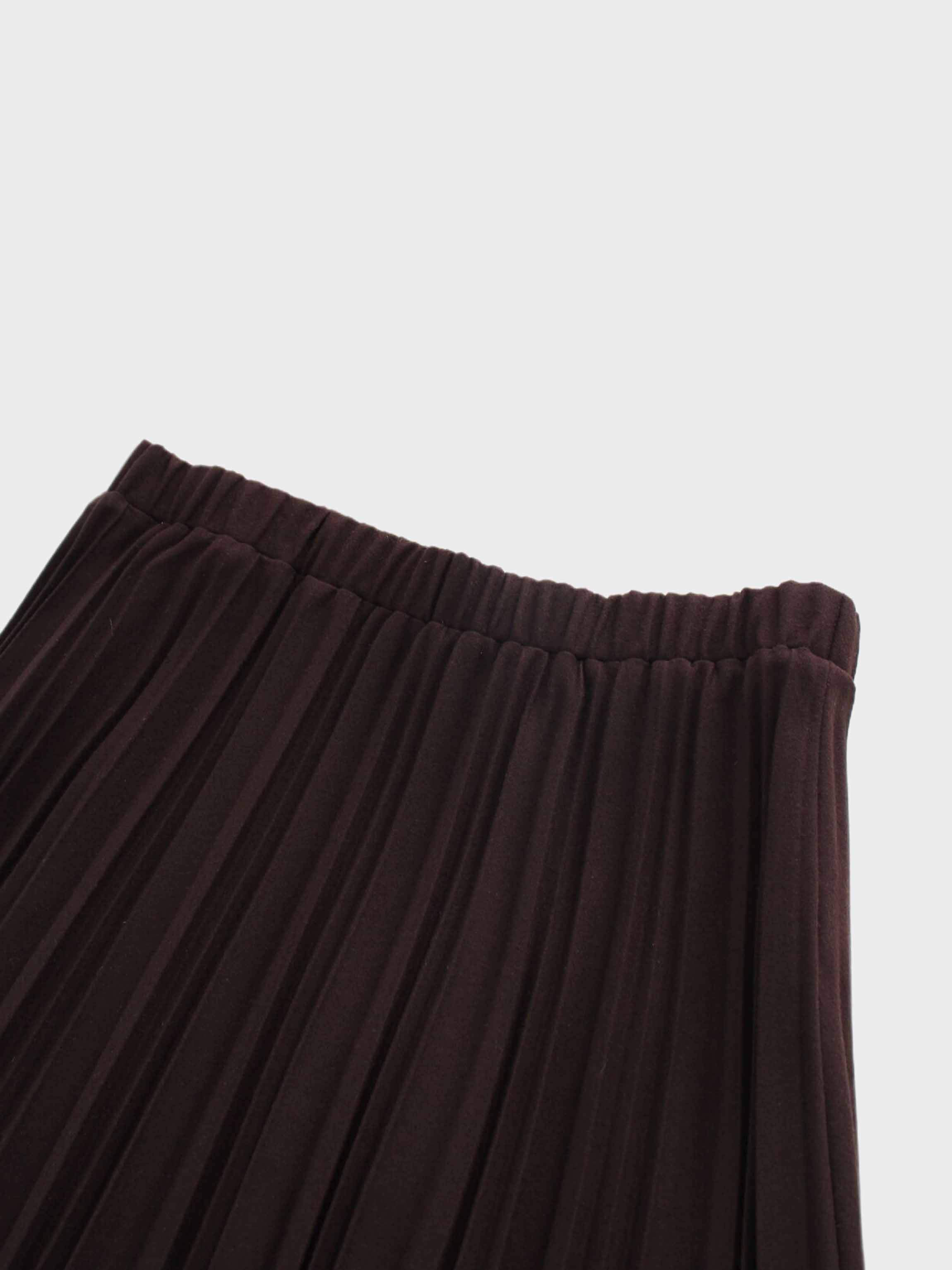 Wool Blend Pleated Skirt-Dark Brown