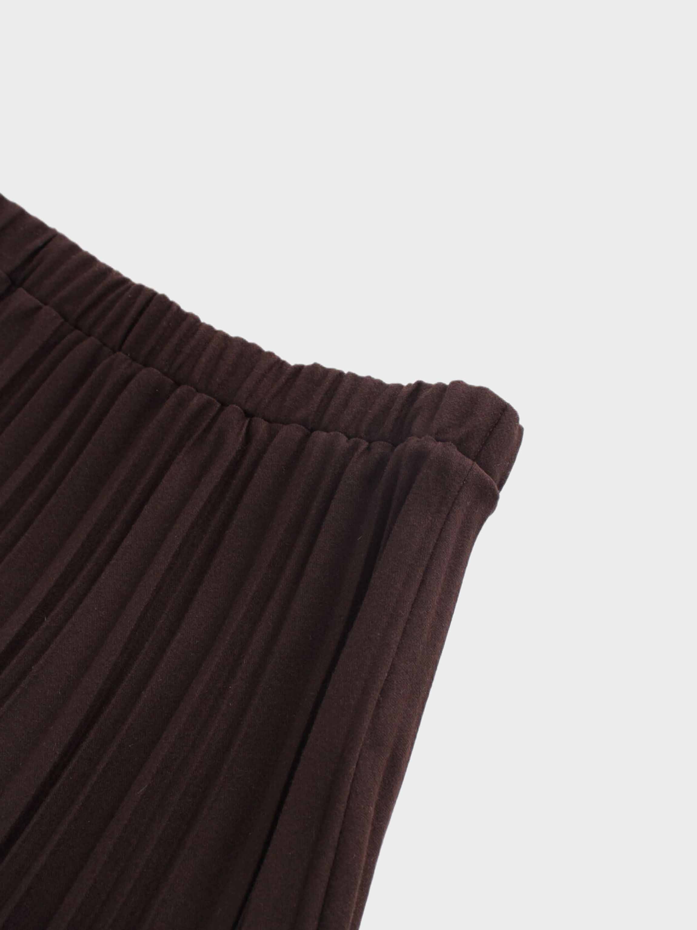 Wool Blend Pleated Skirt-Dark Brown