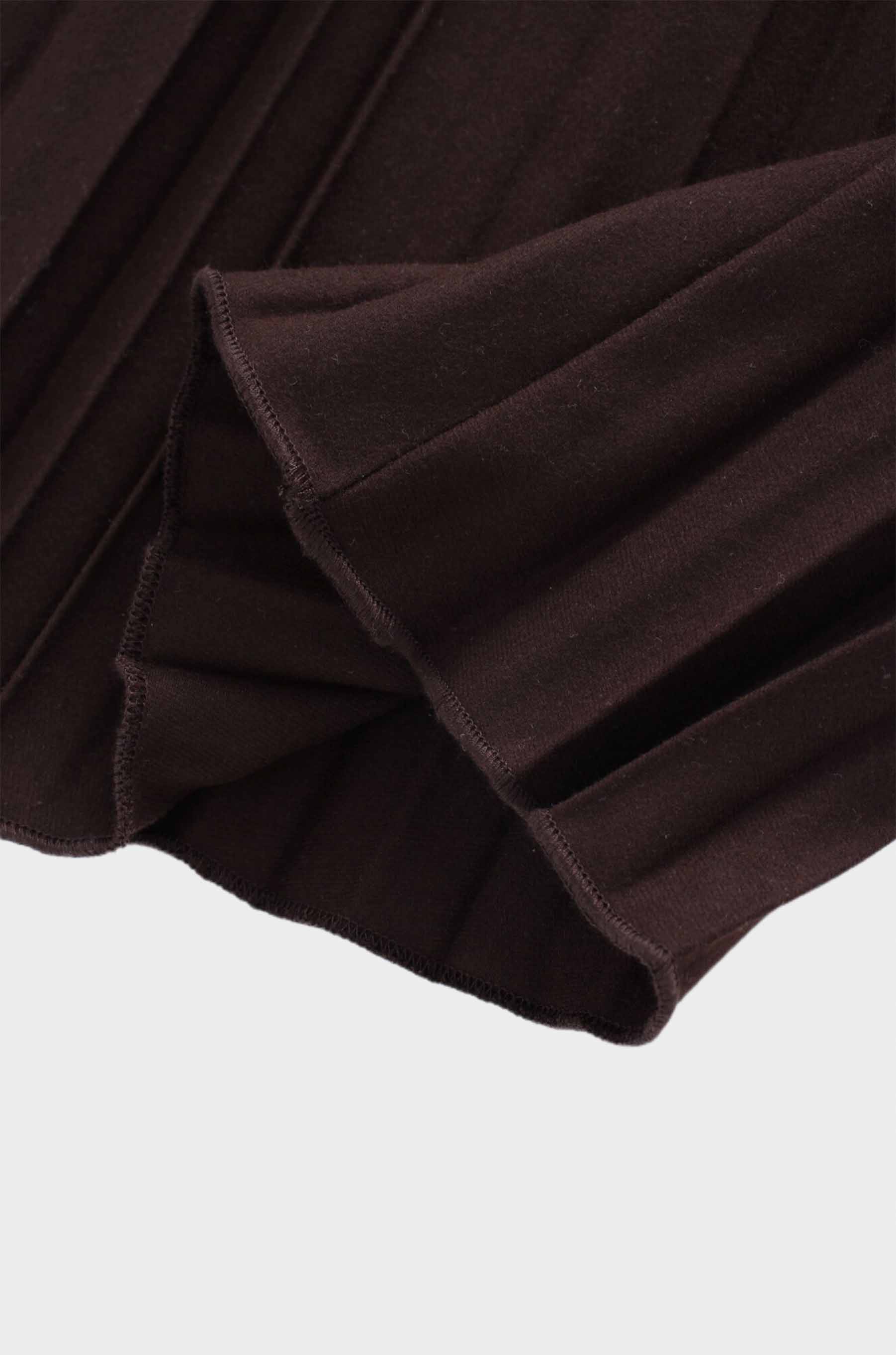 Wool Blend Pleated Skirt-Dark Brown