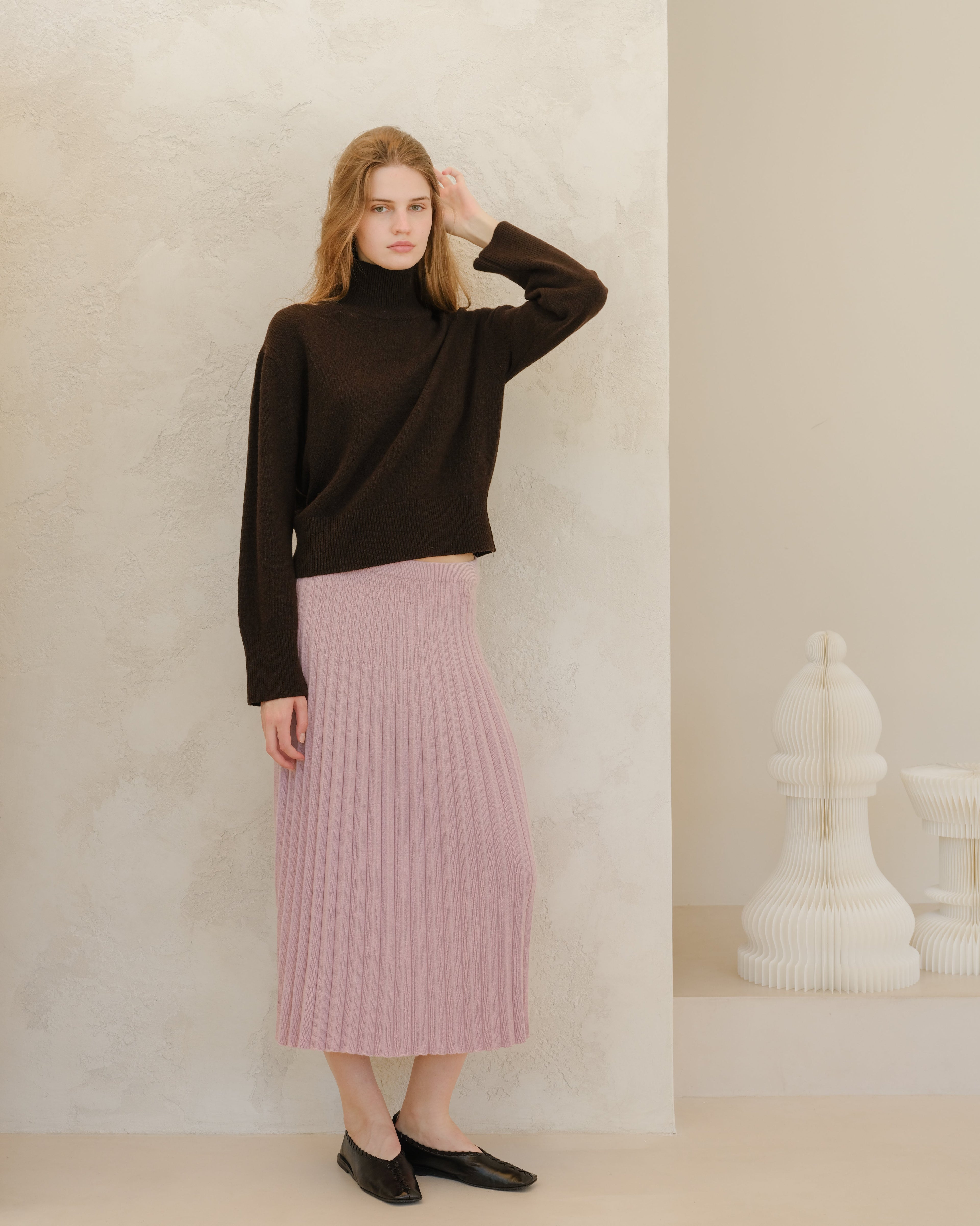 Cashmere-Mix Plissé Knit Skirt