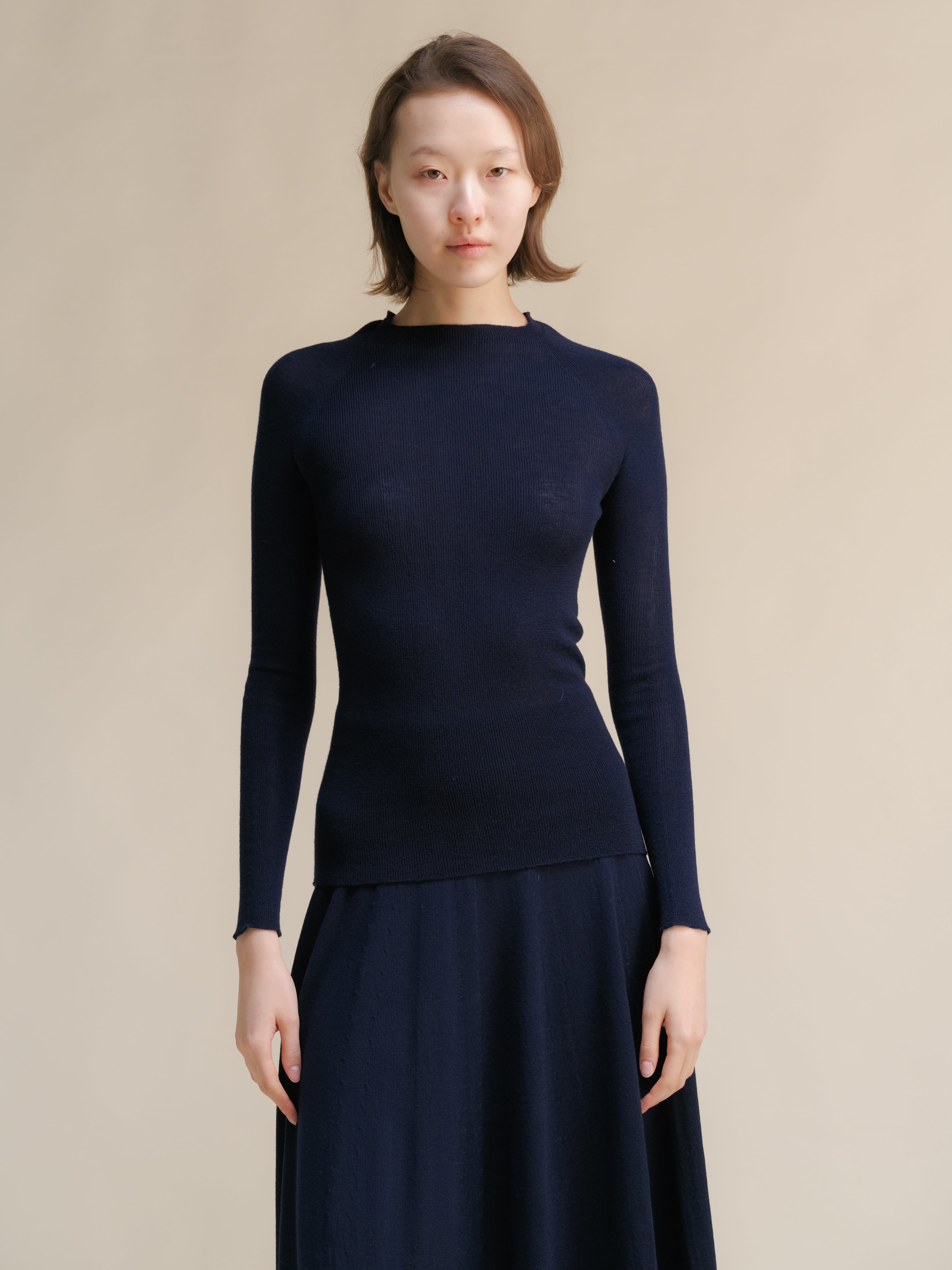 Extra Fine Merino Wool Ribbed 3D-Knit Crewneck Sweater