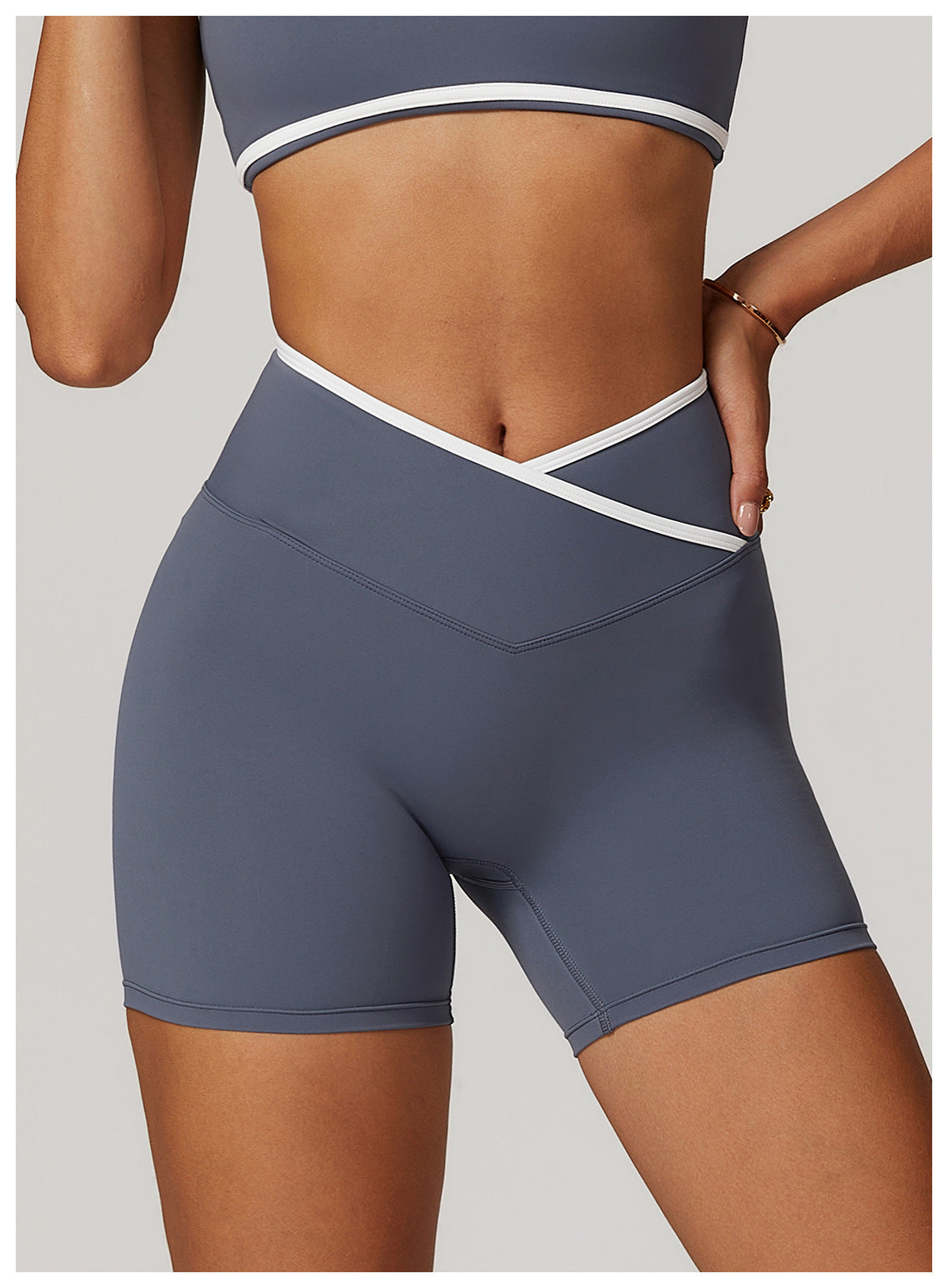 Colorblock Crossback High-Waist Shorts-3