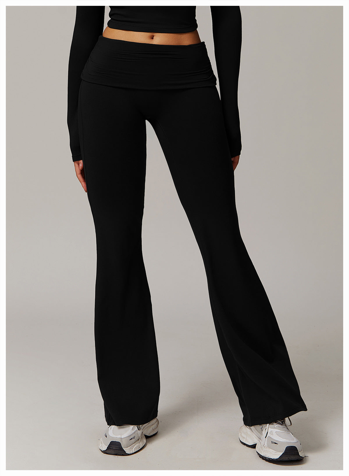 Brushed Foldover High-Waist Ruched Flared Yoga Pants-5