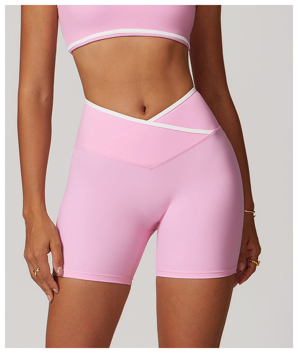 Colorblock Crossback High-Waist Shorts-0