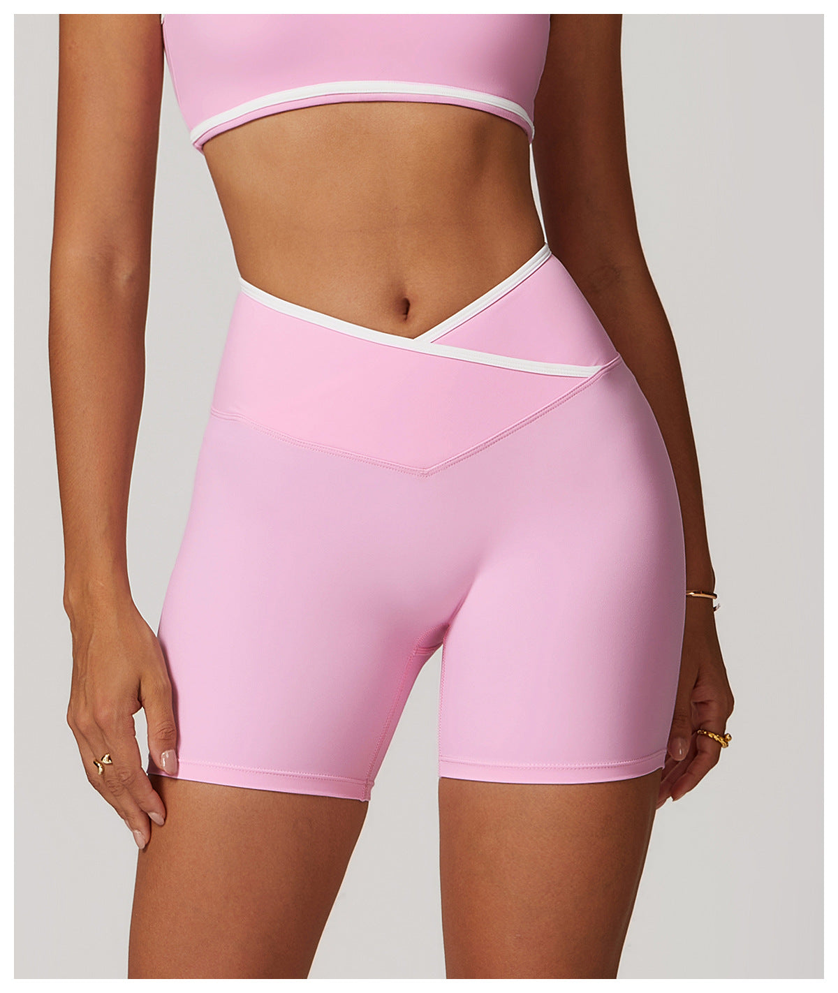 Colorblock Crossback High-Waist Shorts-0