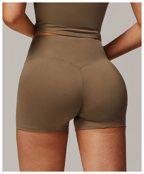 Brushed Foldover High-Waist Sculpt Shorts — foldover waistband detail