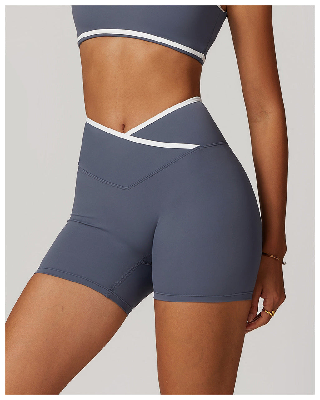 Colorblock Crossback High-Waist Shorts-4