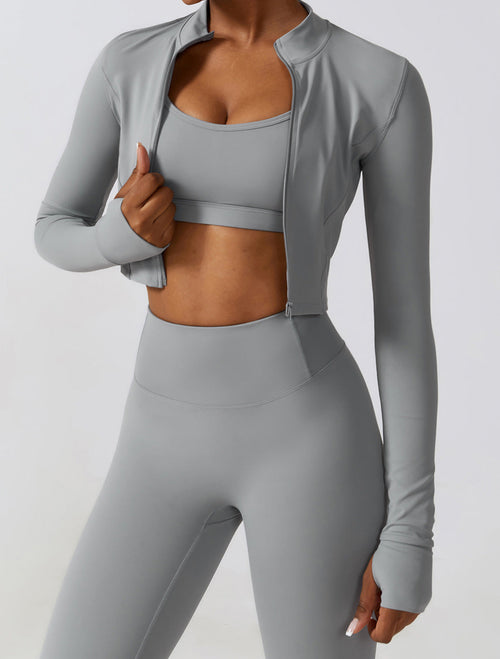 Active Three-Piece Coordinated Set in Gray — full set product view